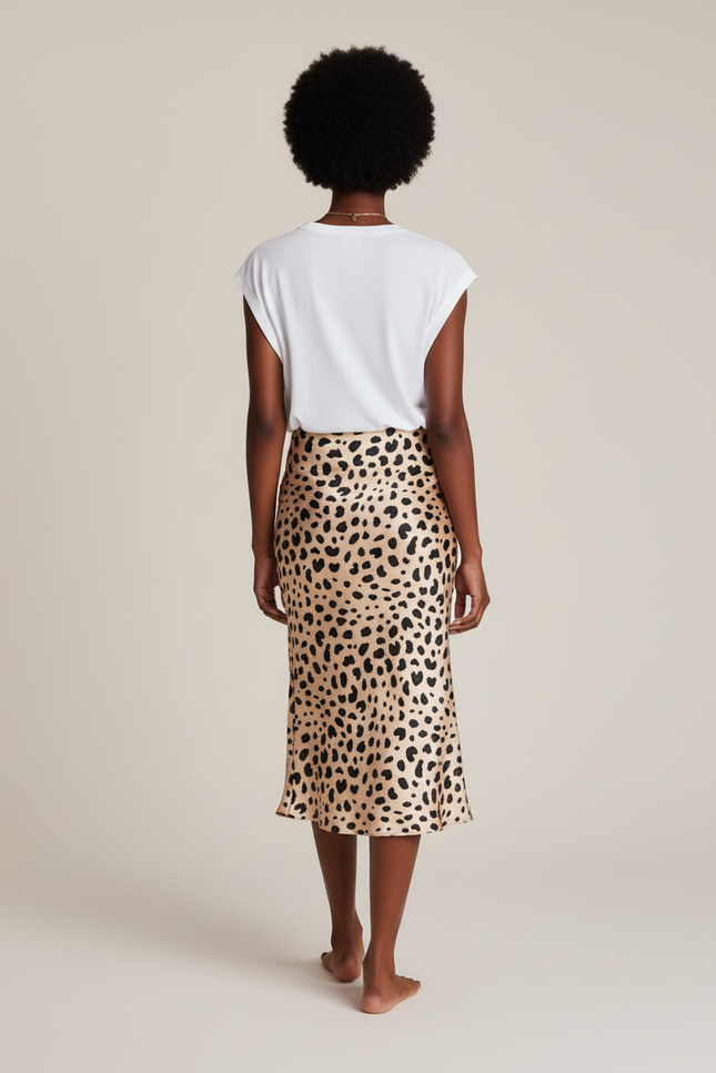 Jupe Satin Léopard Midi Élégante Raffinée