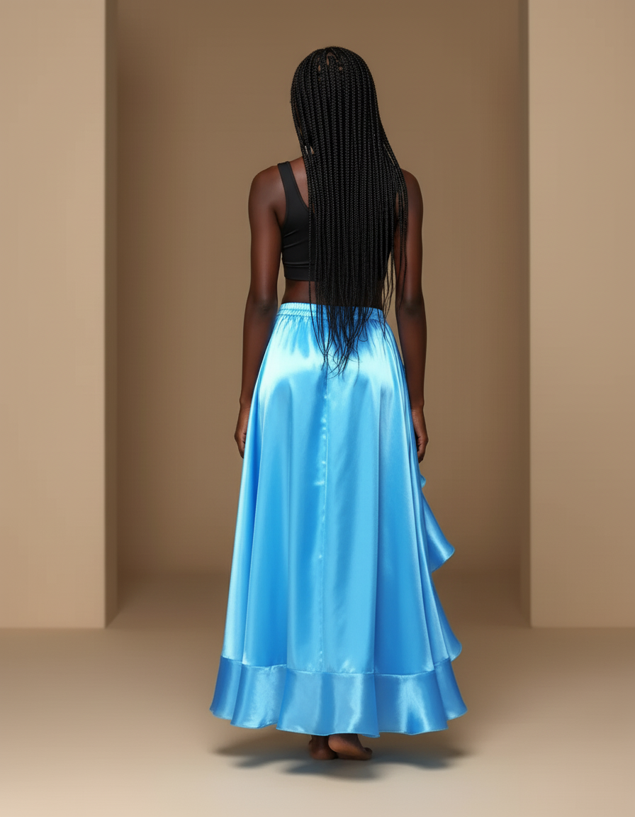 Jupe Portefeuille Satin Bleue