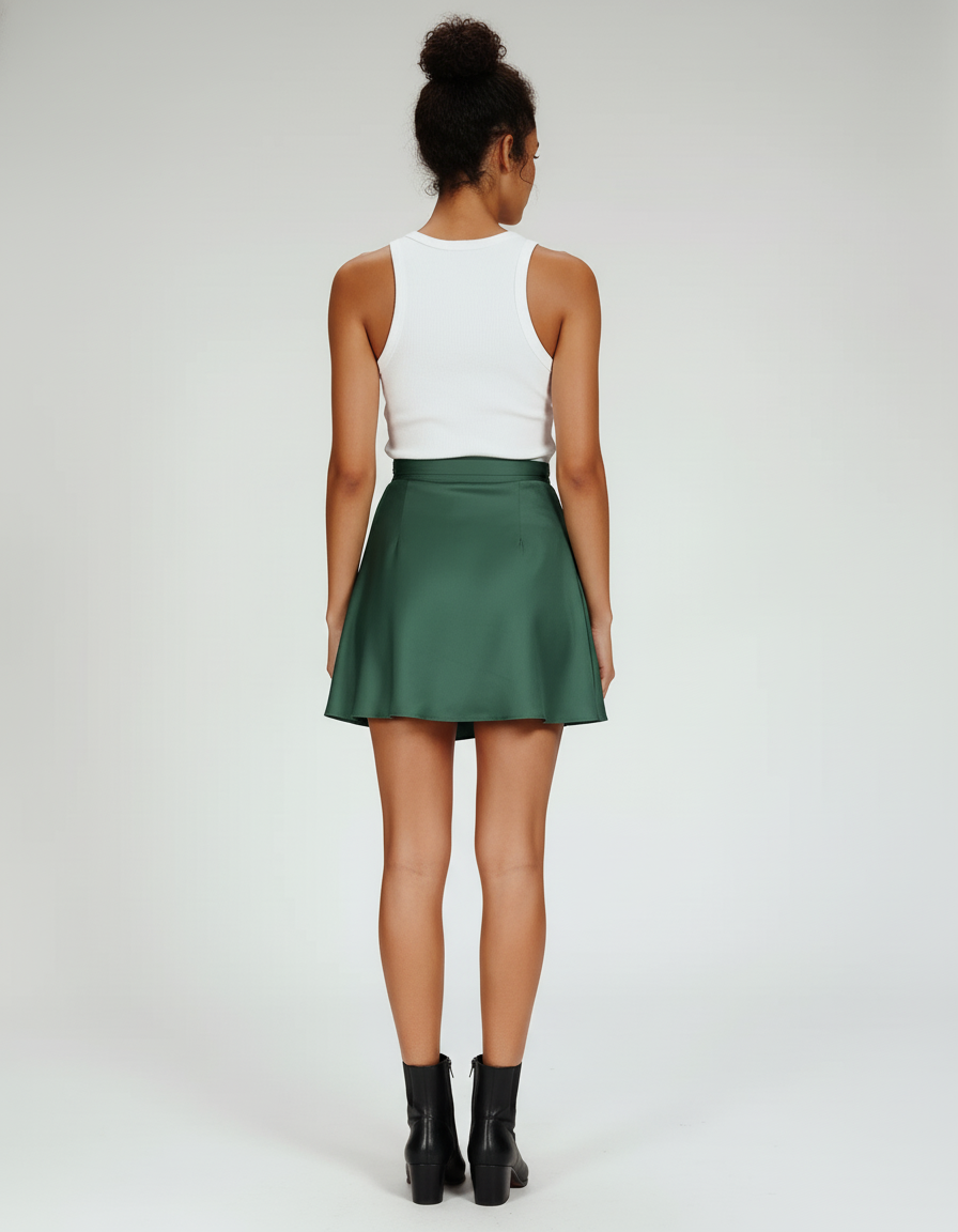 Jupe Satin Verte Asymétrique Fluide