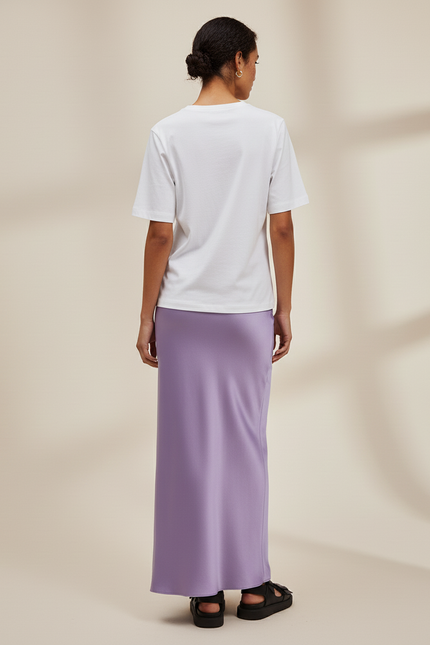 Jupe Satin Lavande Longue Élégante