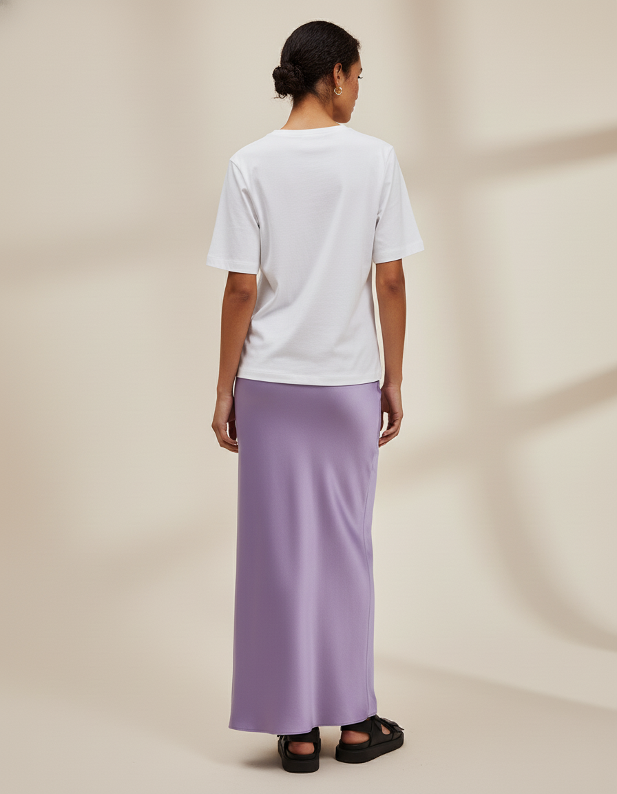 Jupe Satin Lavande Longue Élégante