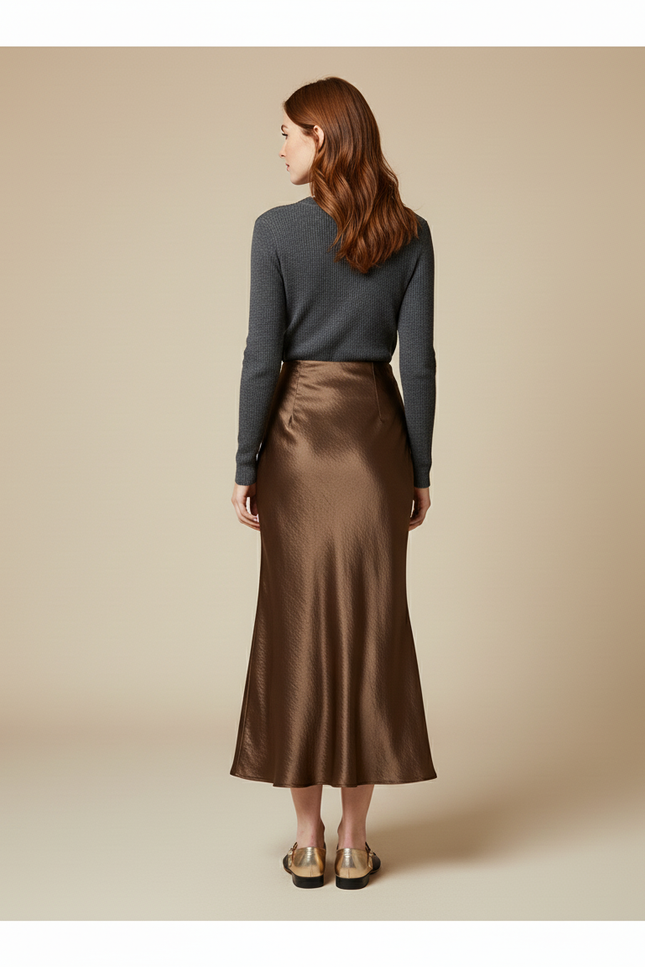 Jupe Satin Sirène Marron Élégante