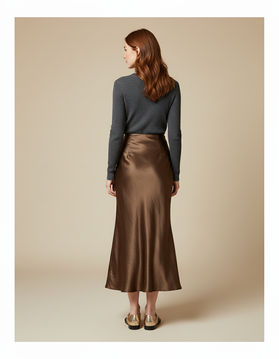 Jupe Satin Sirène Marron Élégante