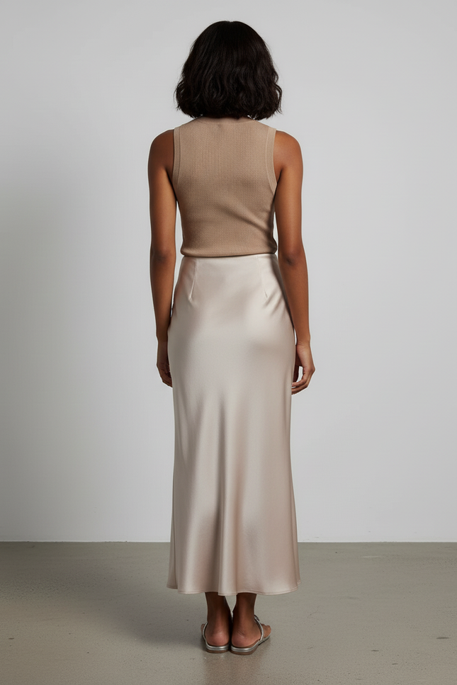 Jupe Satin Champagne Longue Fluide