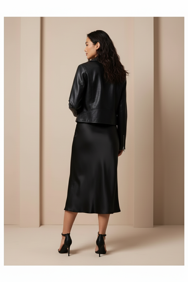 Jupe Satin Noire Fluide Élégante Luxueuse