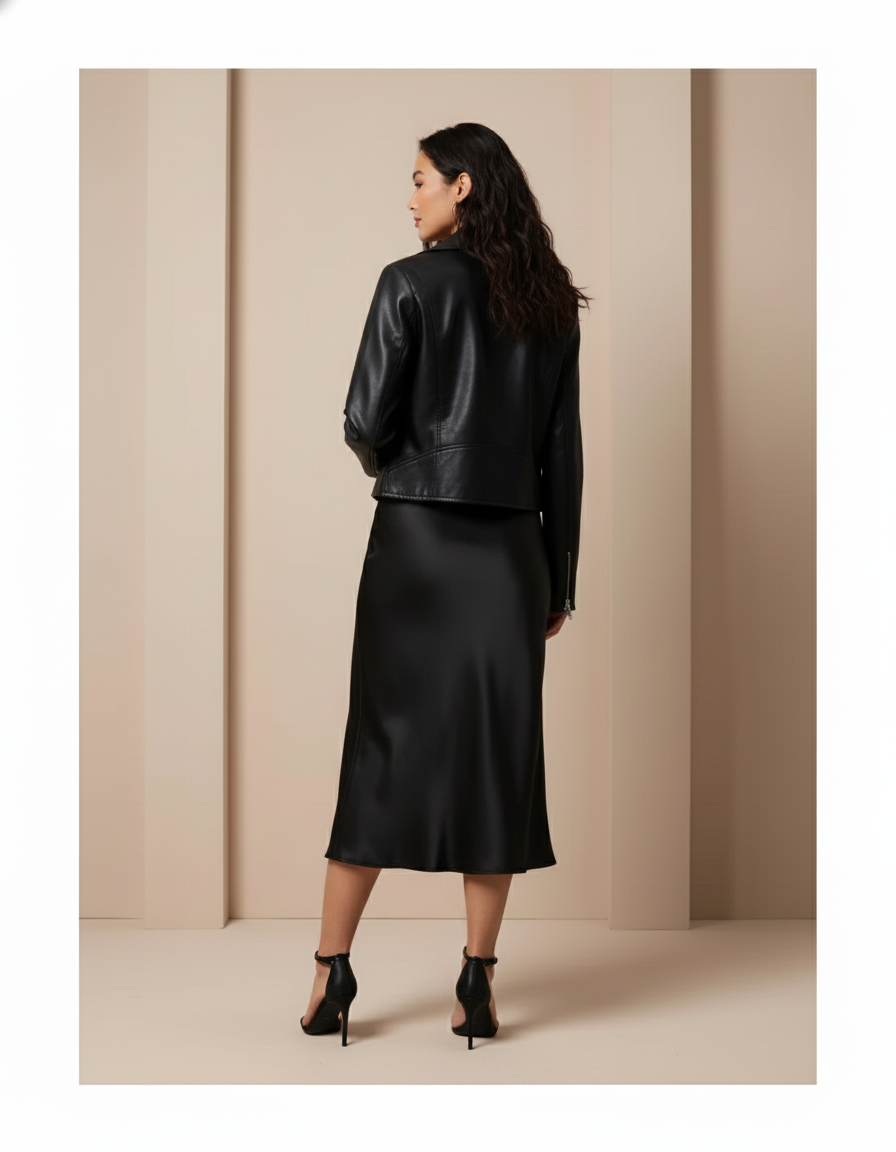 Jupe Satin Noire Fluide Élégante Luxueuse
