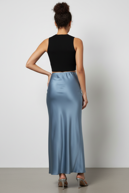 Jupe Satin Bleu Fluide Chic