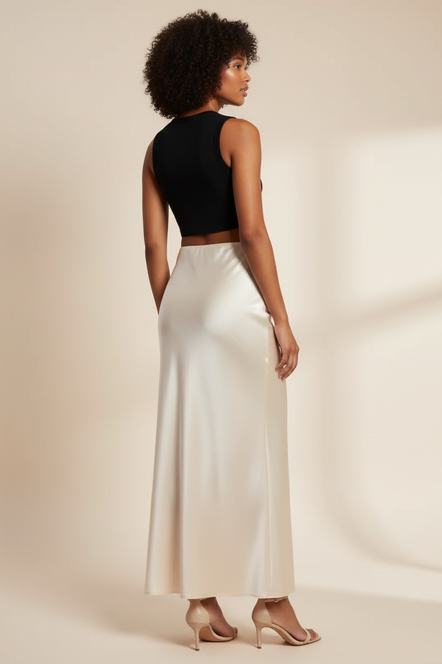 Jupe Satin Crème Fluide Chic