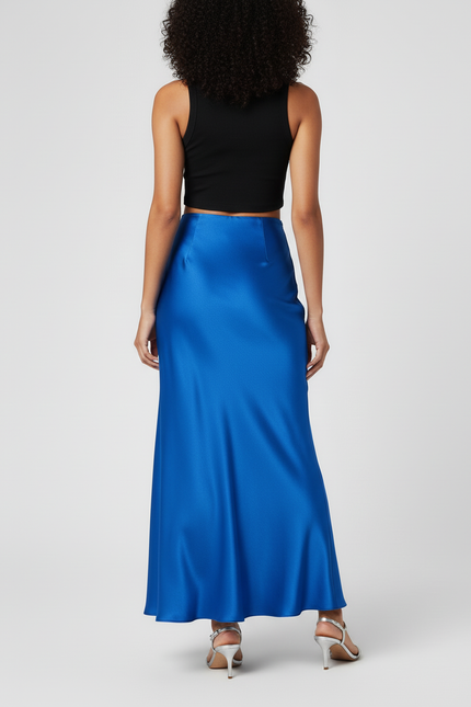 Jupe Satin Bleue Coupe Sirène Chic