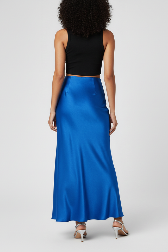 Jupe Satin Bleue Coupe Sirène Chic