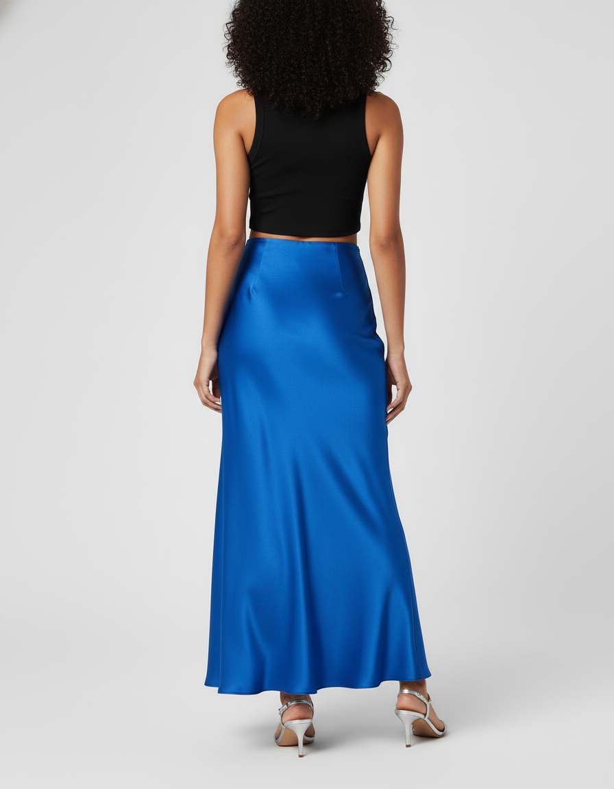 Jupe Satin Bleue Coupe Sirène Chic