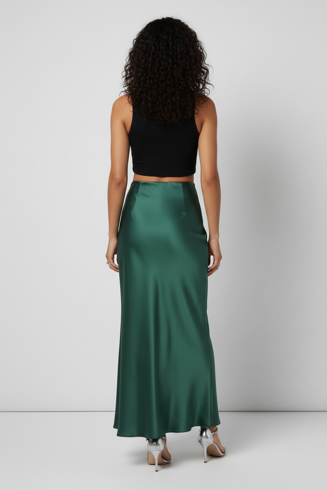 Jupe Satin Vert Émeraude Fluide Élégante