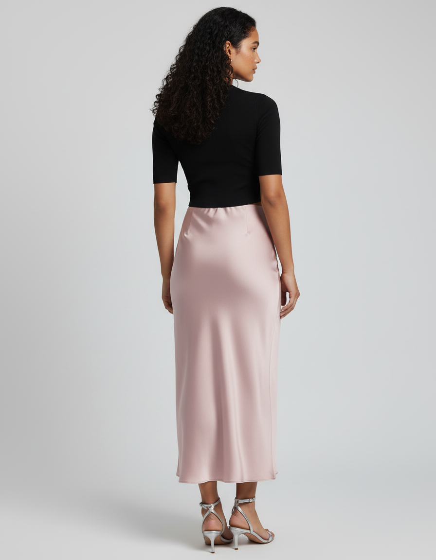 Jupe Satin Rose Poudré Fluide Chic Délicate