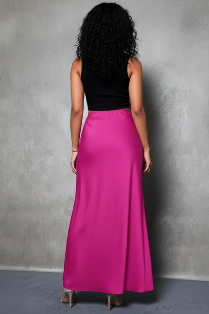 Jupe Satin Fuchsia Fendue Chic