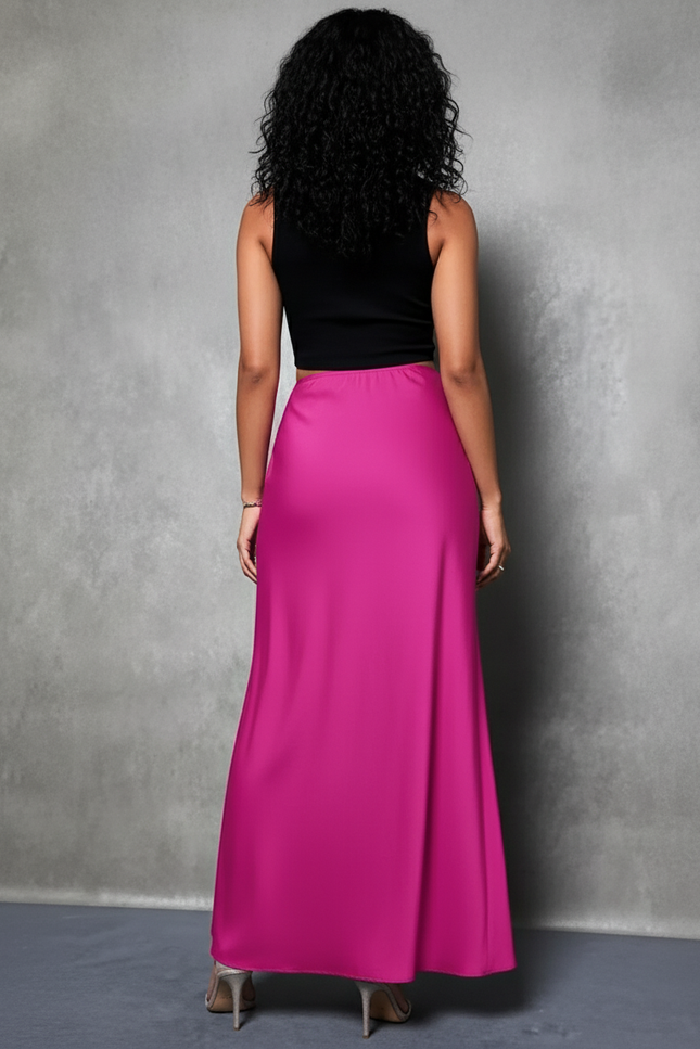 Jupe Satin Fuchsia Fendue Chic
