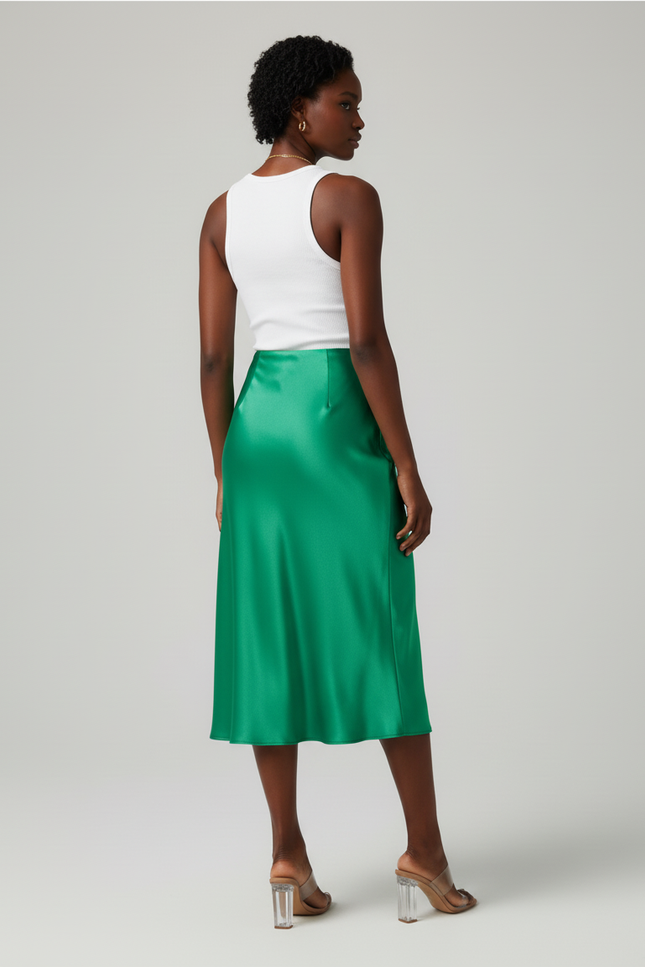 Jupe Satin Verte Midi Élégante