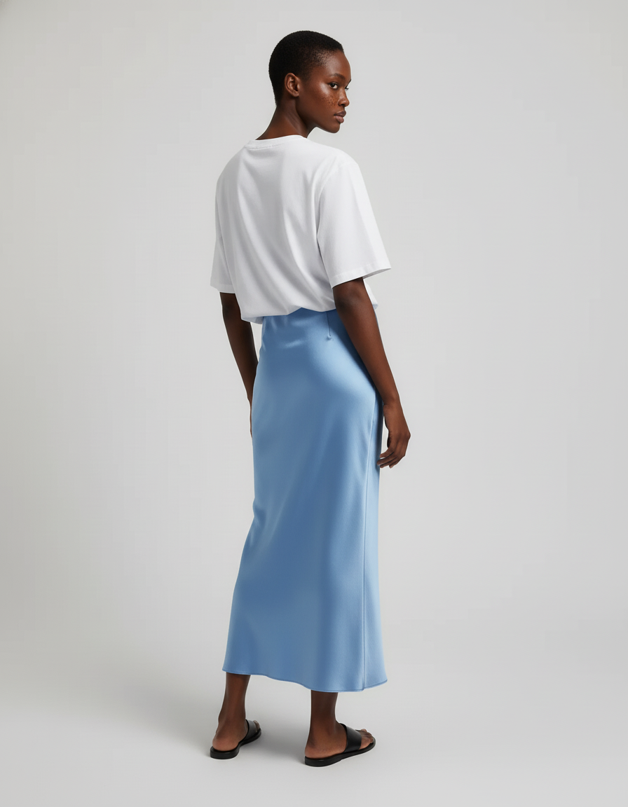 Jupe Satin Fluide Bleue Élégante