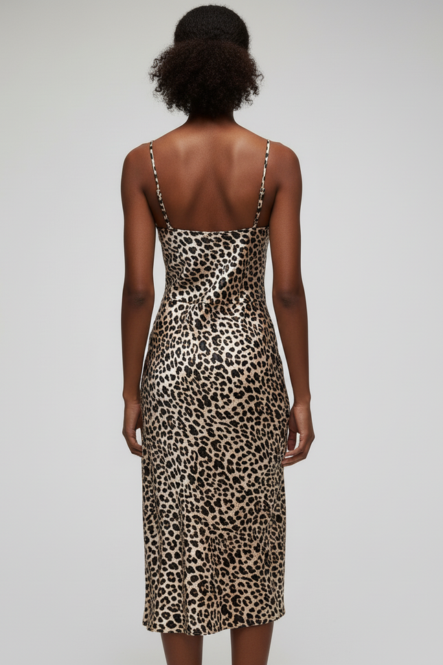 Jupe Satin Léopard Fluide Élégante Chic