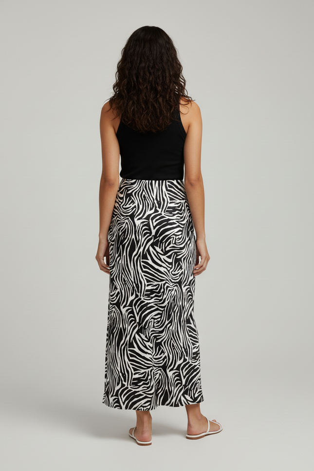 Jupe Satin Zèbre Fluide Élégante