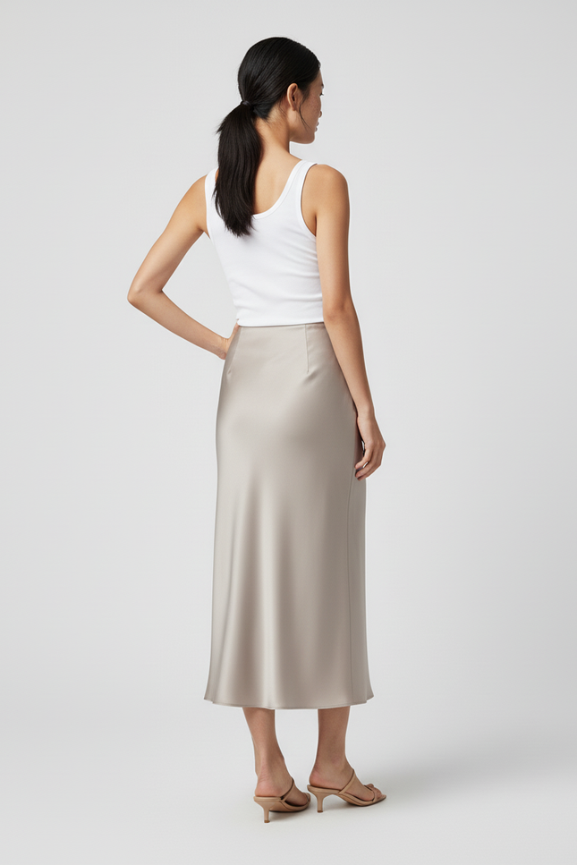 Jupe Satin Champagne Fluide Élégante