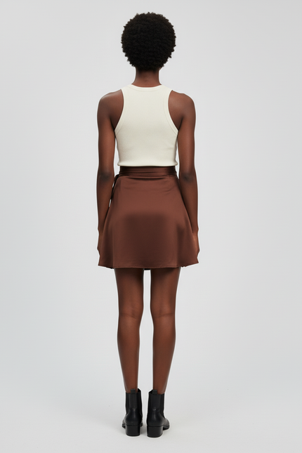 Jupe Satin Marron Portefeuille Élégante