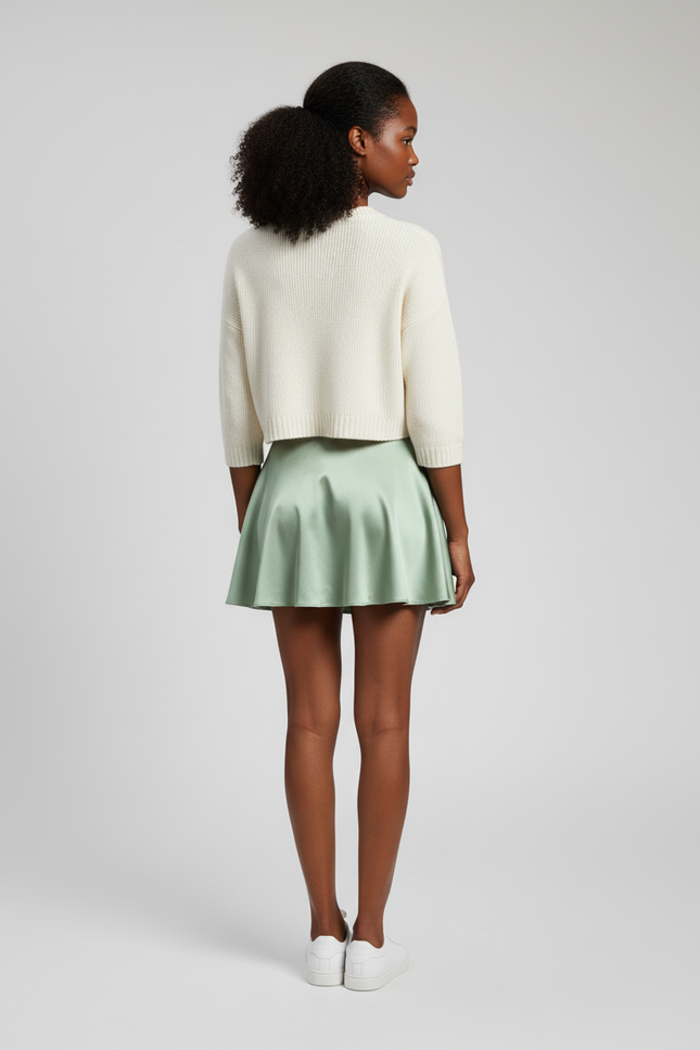 Jupe Satin Vert Menthe Brillante Évasée Élégante