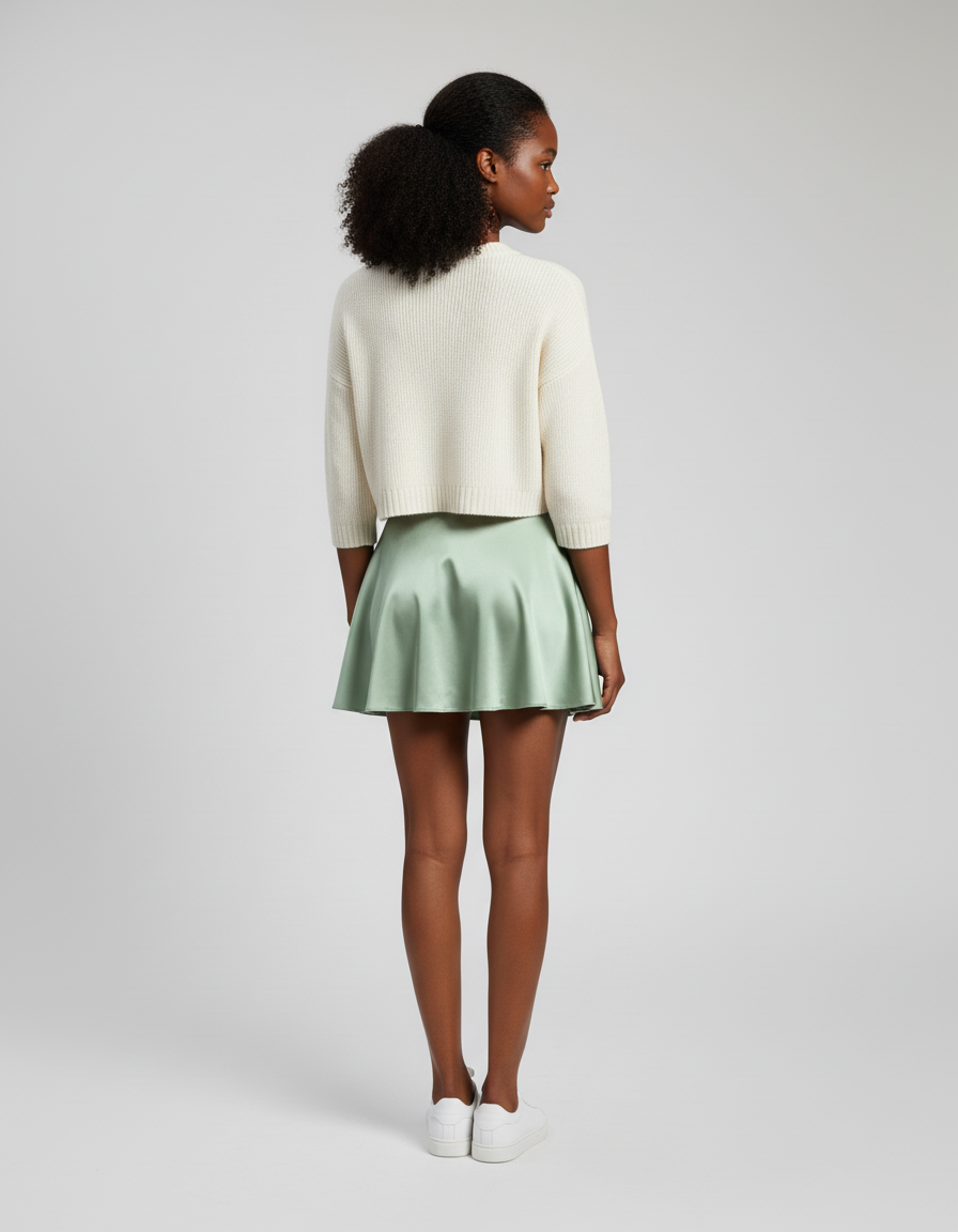 Jupe Satin Vert Menthe Brillante Évasée Élégante