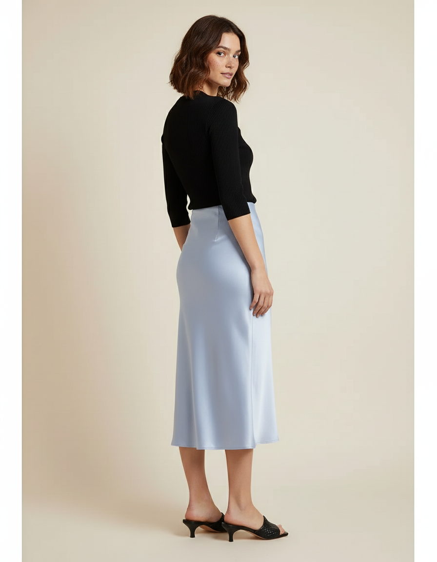 Jupe Satin Taille Elastique Droite