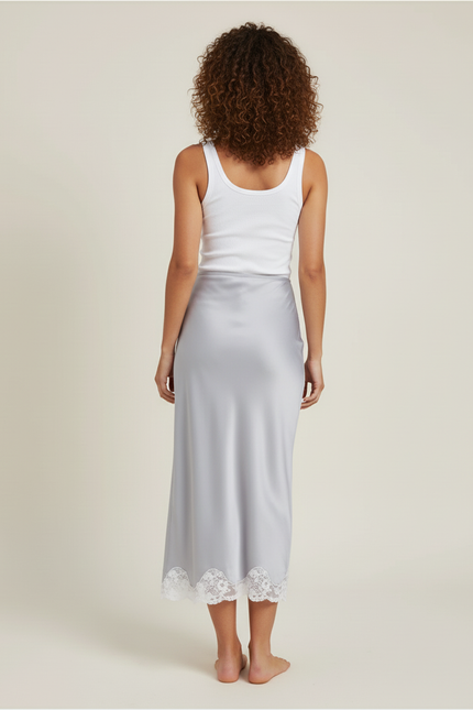 Jupe Satin Gris Dentelle Élégante