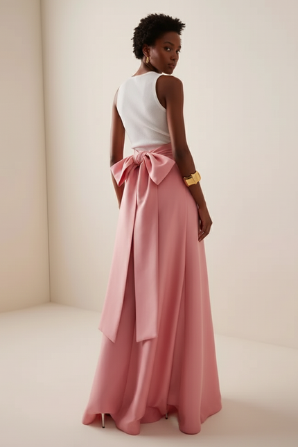 Jupe Satin Rose Fendue Élégante