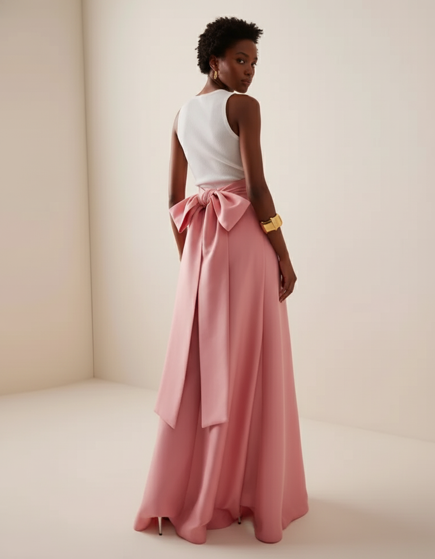 Jupe Satin Rose Fendue Élégante