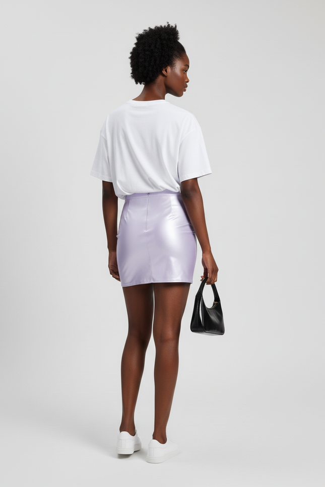 Jupe Satin Brillante Lilas Décontractée