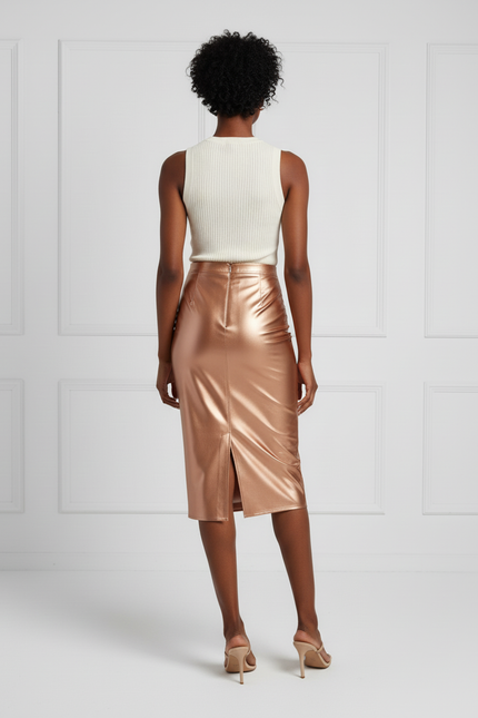 Jupe Satin Cuivrée Brillante Chic
