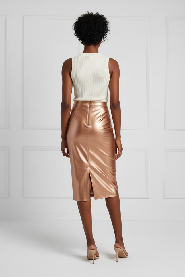 Jupe Satin Cuivrée Brillante Chic