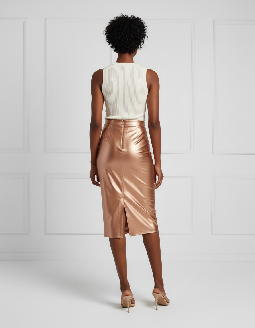Jupe Satin Cuivrée Brillante Chic