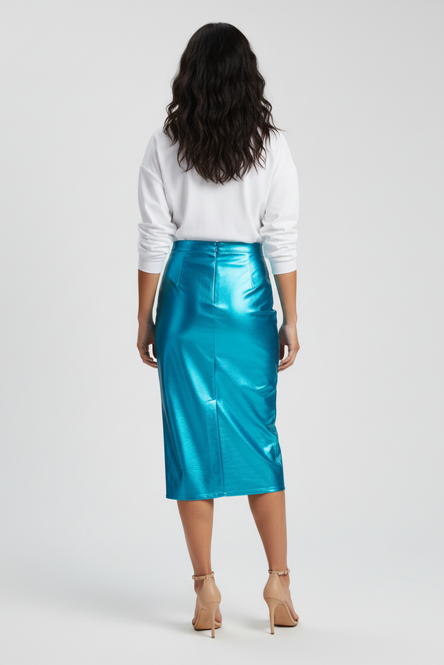 Jupe Satin Bleu Brillant Chic