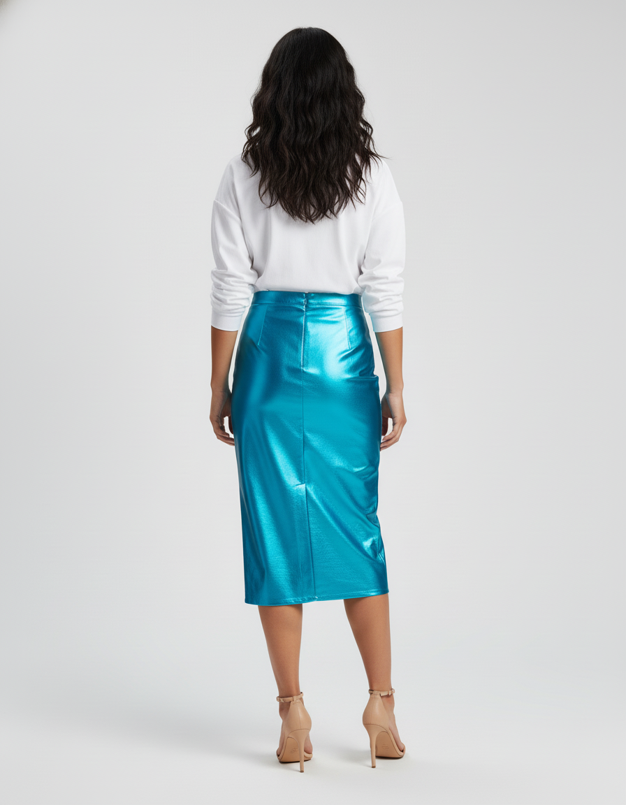 Jupe Satin Bleu Brillant Chic