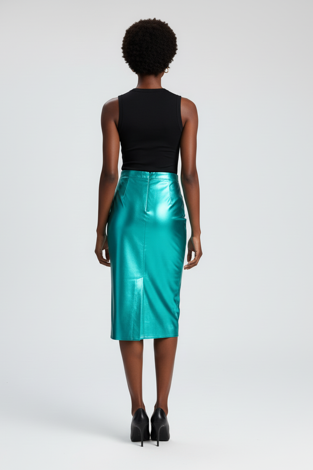 Jupe Satin Turquoise Brillante Élégante