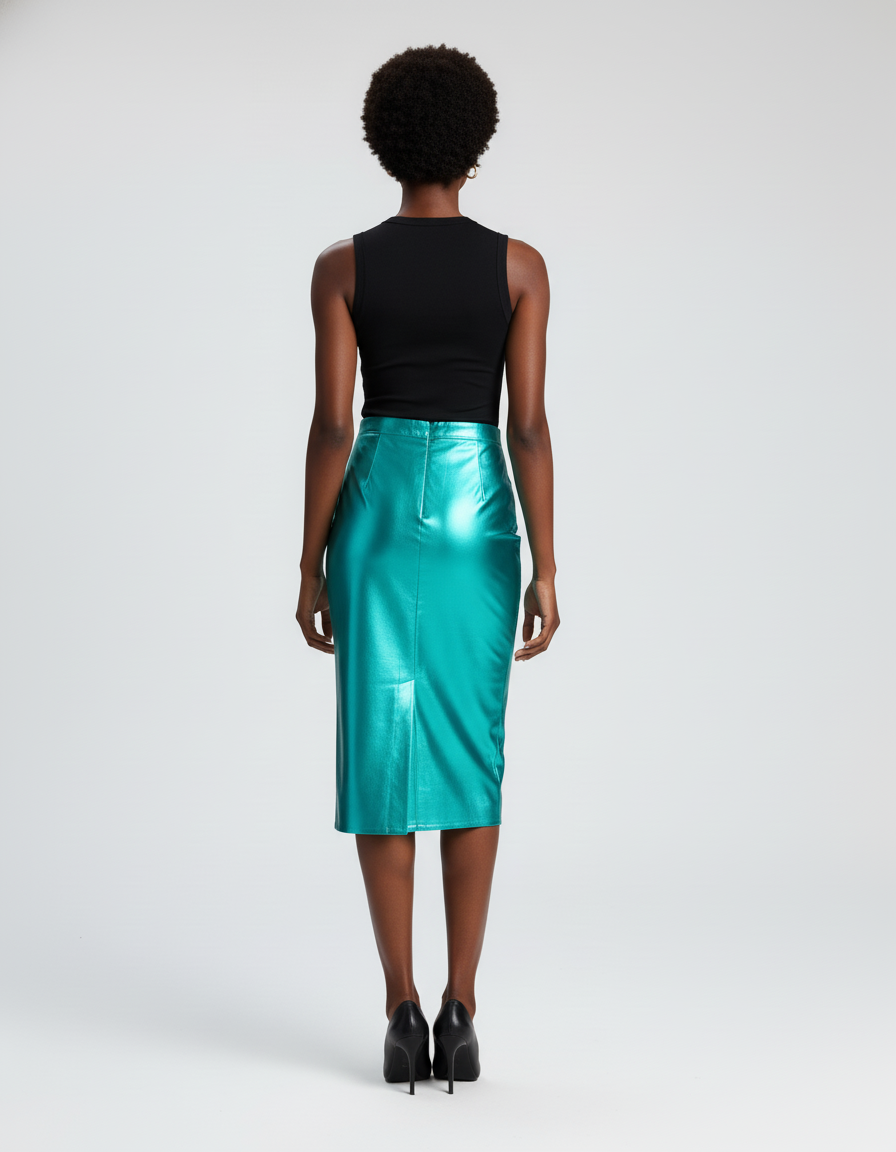 Jupe Satin Turquoise Brillante Élégante