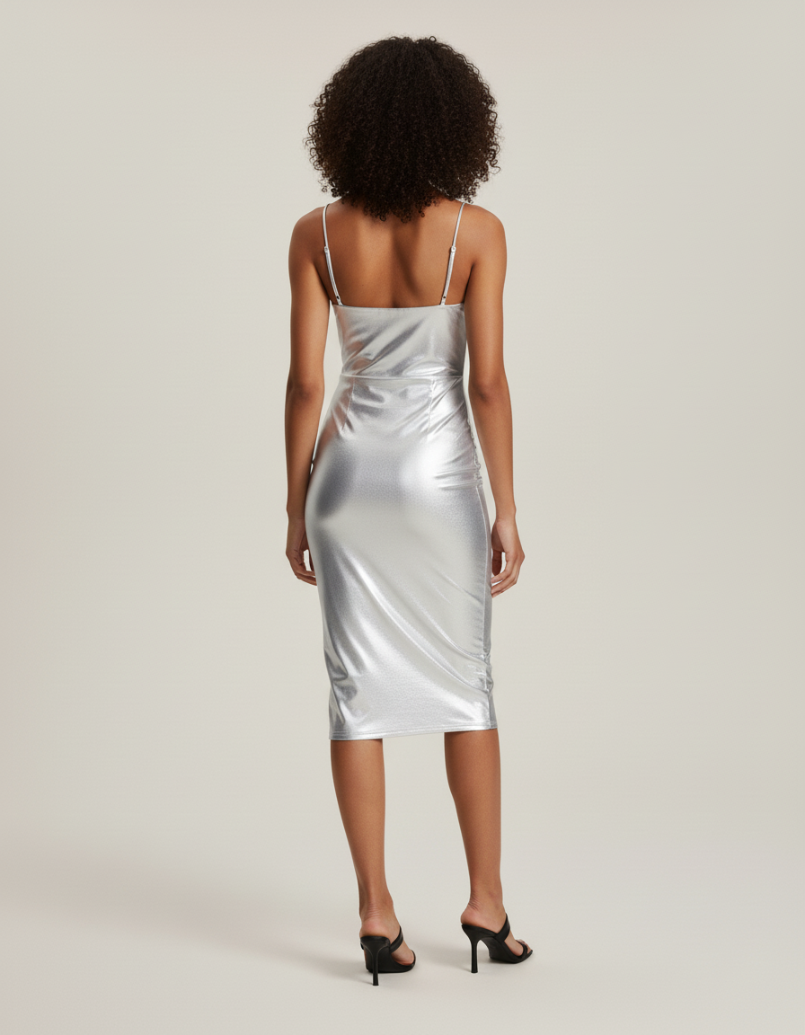 Jupe Satin Argentée Brillante Chic Festive