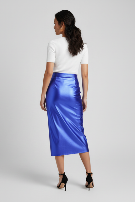 Jupe Satin Bleu Royal Brillante Élégante