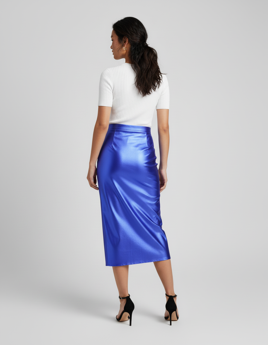 Jupe Satin Bleu Royal Brillante Élégante