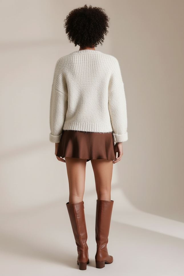 Jupe Satin Marron Cache-Cœur Fluide