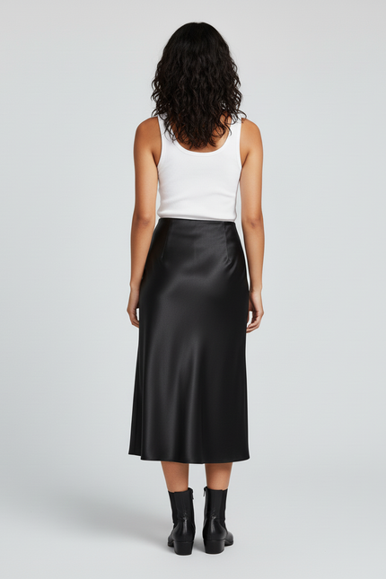 Jupe Satin Noire Fendue Élégante