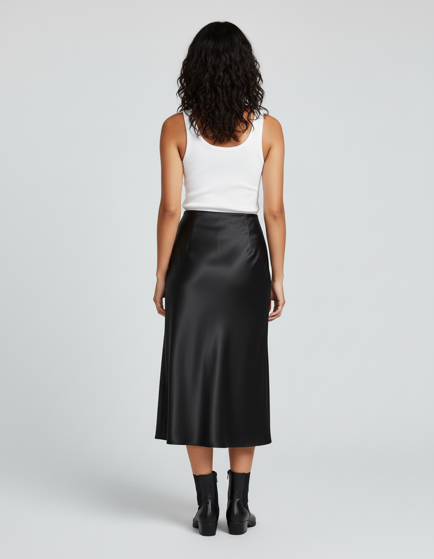 Jupe Satin Noire Fendue Élégante