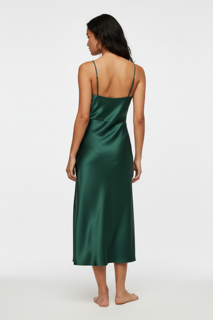 Jupe Satin Verte Fendue Élégante