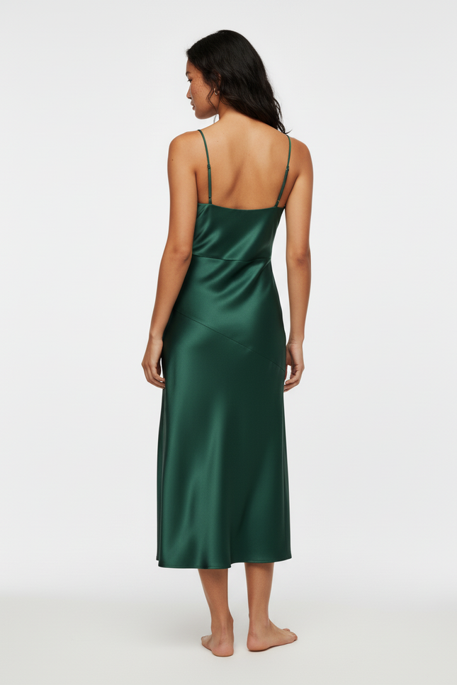 Jupe Satin Verte Fendue Élégante