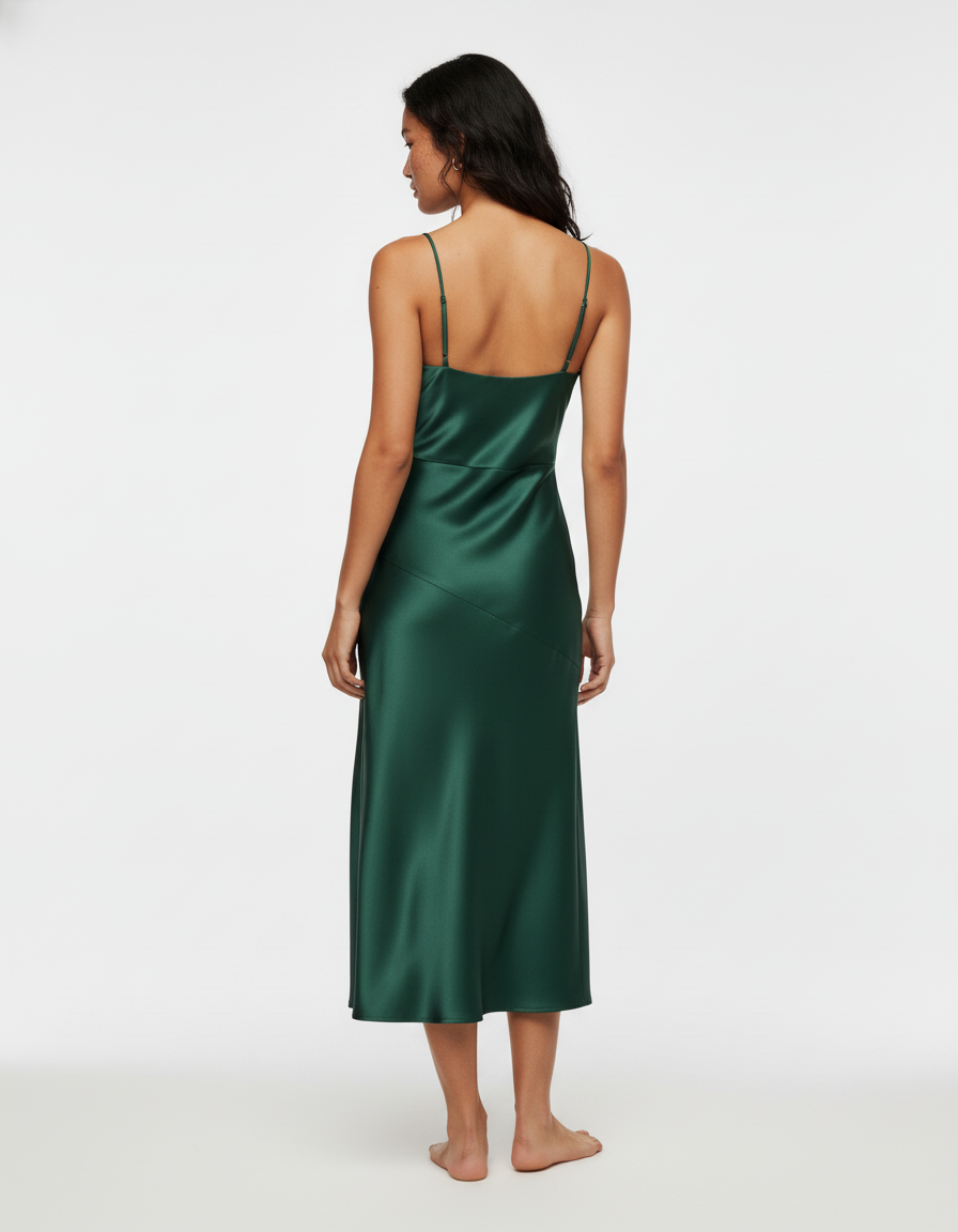 Jupe Satin Verte Fendue Élégante