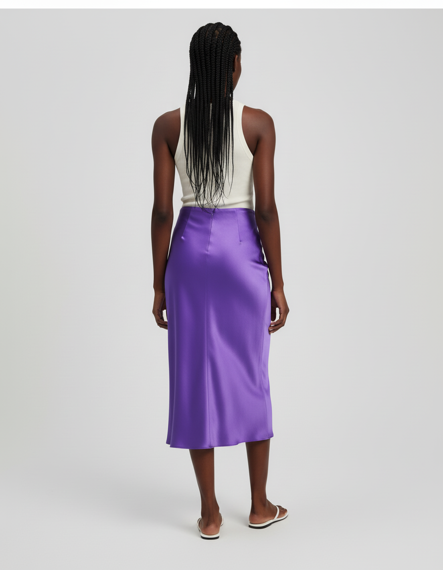Jupe Satin Violette Fluide Élégante Mystérieuse