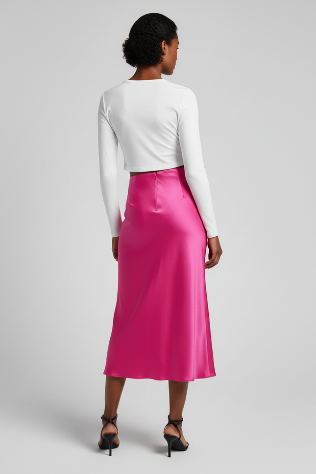 Jupe Satin Rose Fuchsia Fluide